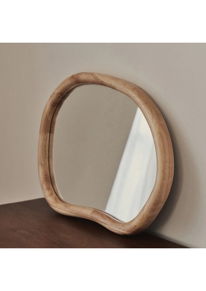 Natural Ahşap Düzensiz Duvar Aynası - Asimetrik Duvar Aynası 42CM x 35CM