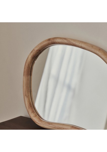 Natural Ahşap Düzensiz Duvar Aynası - Asimetrik Duvar Aynası 42CM x 35CM