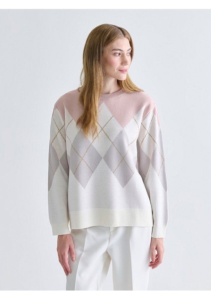 Yeni Sezon Bisiklet Yaka Baklava Desenli Kadın Triko Kazak