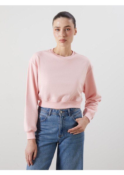 Yeni Sezon Bisiklet Yaka Crop Kadın Sweatshirt