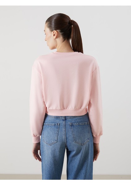 Yeni Sezon Bisiklet Yaka Crop Kadın Sweatshirt fırsatları