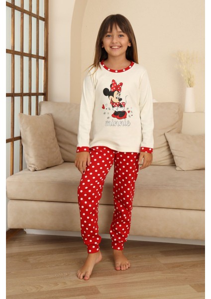 Mnn Puantiye Baskılı Kız Çocuk Pijama takımı - Beyaz