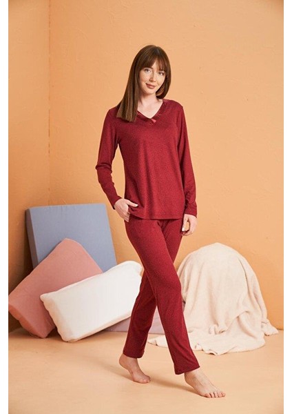 Kadın Bordo Pijama Takımı 28091 modelleri