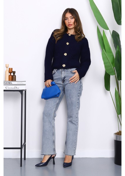 Lacivert Selanik Örgülü Kısa Triko Hırka fiyatları