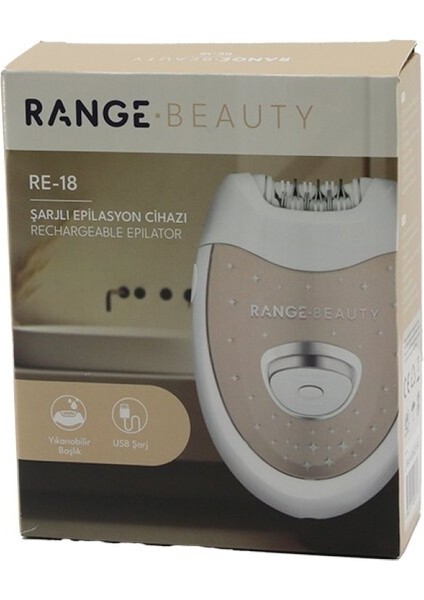 Range Beauty Re-18 Epilasyon Cihazı Epilatör USB ŞARJLI=50DK 2 Kademe Hız Yıkanabilir Başlık=18 Çift Cımbız (4915)