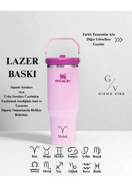 The Iceflow Flip Straw Pipetli Termos 0,89 L Özel Isimli Kişiselleştirilebilir Özel İsimli modelleri