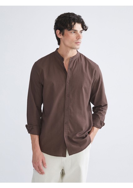 Yeni Sezon Regular Fit Hakim Yaka Uzun Kollu Poplin Erkek Gömlek