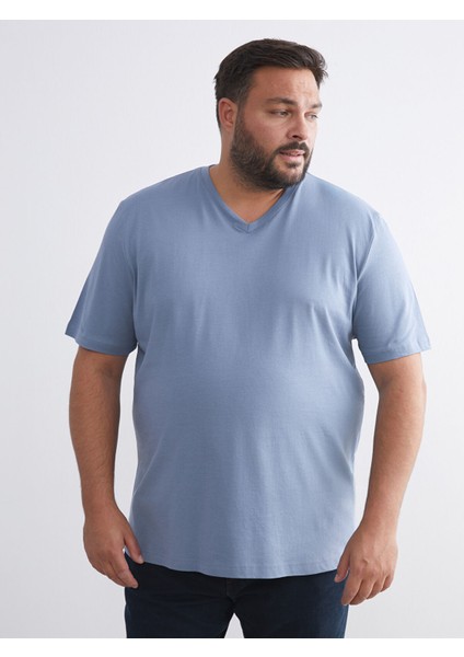 Yeni Sezon Büyük Beden V Yaka Penye Erkek Tişört