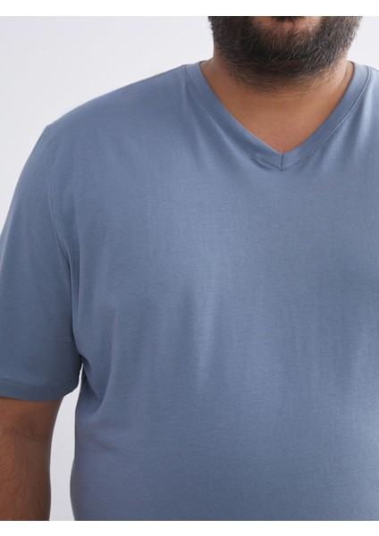 Yeni Sezon Büyük Beden V Yaka Penye Erkek Tişört modelleri