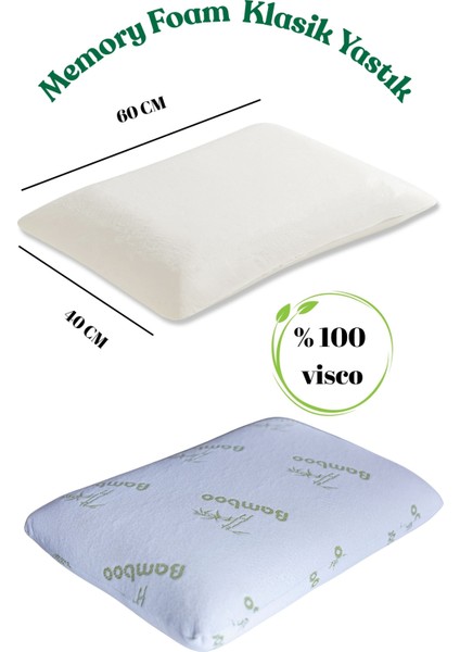 Visco Klasik Yastık Memory Foam Tam Ortopedik Yastık 60*40*12 cm Boyun Yastığı Visko Dolgulu indirimleri