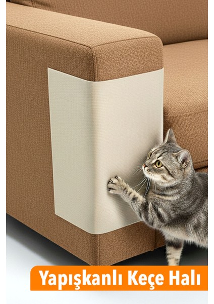 Kedi Koltuk Tırmalama Koruyucu Keçe Halı 40X50CM Bej Yapışkanlı Mobilya Tırmalama Önleyici Koruma Halısı