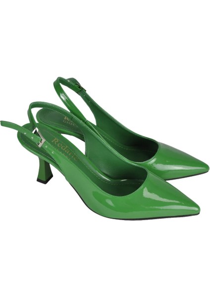 Kadın Yeşil Rugan Arkası Açık Topuklu Ayakkabı fırsatları