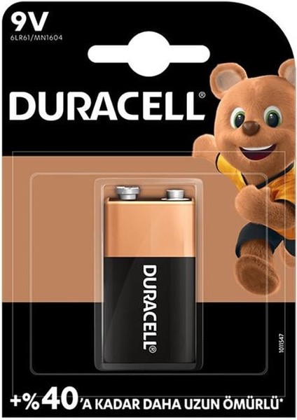 Duracell Alkalin 9 Volt Pil 6LR61/MN1604
