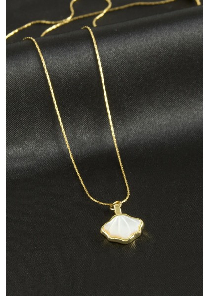 Ds-Derin Deniz Kabuğu Sedef Lüks Çelik Kolye-Sarı