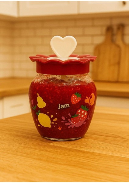 Frutta Kaşıklı Cam Reçel Kavanozu Bal Kavanozu Baharat Kavanozu 370CC
