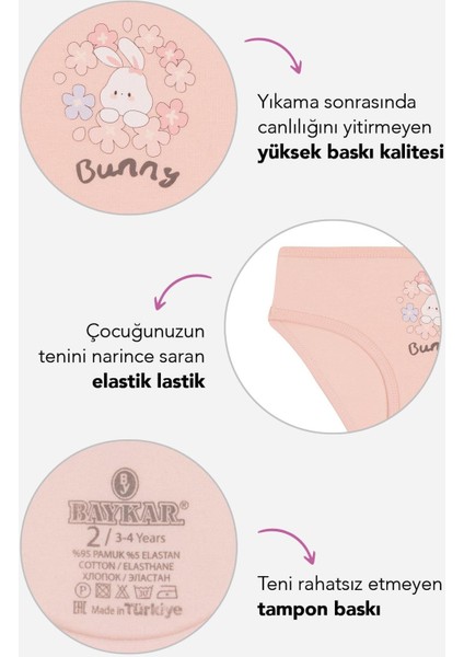 Kız Çocuk Pamuklu Renkli Baskılı Bikini Külot 3'lü Paket 5834 Renkli fiyatları