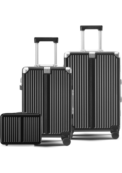 Joya Pc Policarbon 3'lü Valiz Seti (Kabin Orta ve Makyaj) Siyah
