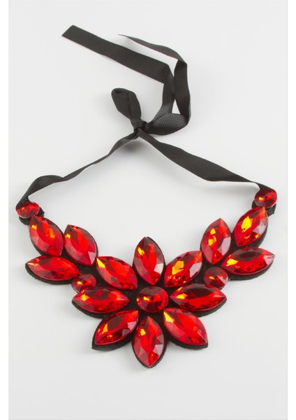 Ds-Derin Çiçek Taşlı Yaka Kolye-Mavi