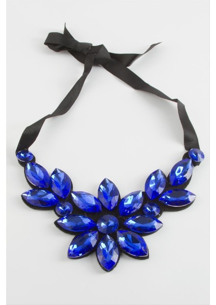 Ds-Derin Çiçek Taşlı Yaka Kolye-Mavi fiyatları