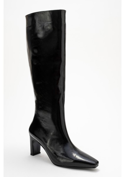 Lume Siyah Rugan Hakiki Deri Kadın Blok Topuklu Çizme modelleri