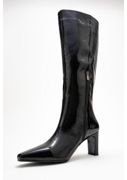 Lume Siyah Rugan Hakiki Deri Kadın Blok Topuklu Çizme fırsatları