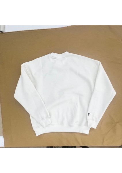 Unisex Basic Bisiklet Yaka Sweatshirt Krem Krem - Xl fırsatları