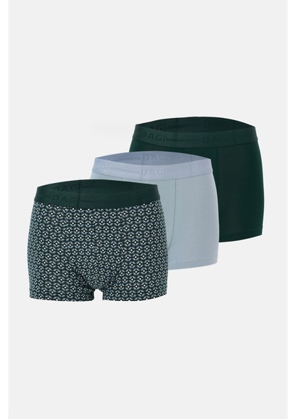 Açık Mavi-Koyu Yeşil 5210 3'lü Desenli Pamuk Boxer