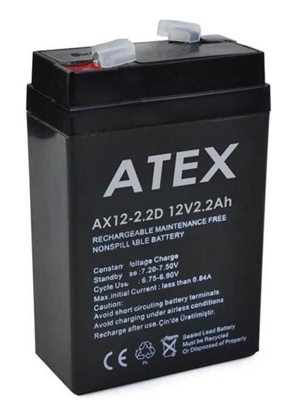 12 Volt 2.2 Amper Dik Kare Akü (70X46X101 Mm)