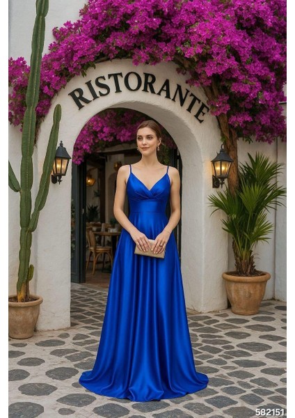 Askılı Saten Elbise 582151 Saks