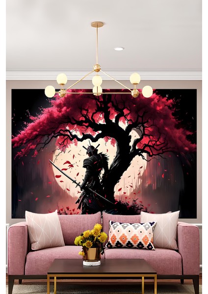 Kırmızı Akça Ağaç ve Samurai Duvar Örtüsü Duvar Halısı Wall Tapestry fiyatları