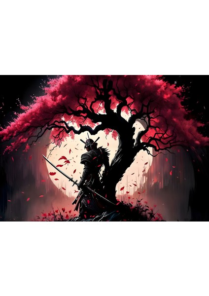Kırmızı Akça Ağaç ve Samurai Duvar Örtüsü Duvar Halısı Wall Tapestry fırsatları