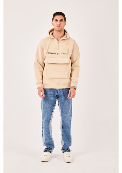 X-4005 Kapüşonlu Yarım Fermuarlı Sweat