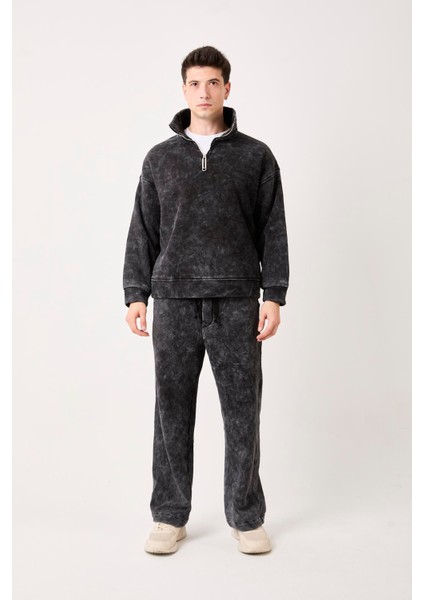 X-4002 Yaka Yarım Fermuar Yıkamalı Üç Iplik Şardonlu Sweat