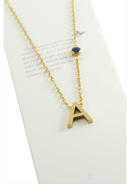 Ds-Derin Sarı Renkli Harfli Çelik Kolye-A