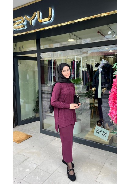 1350 Kazayağı Desenli Takım Bordo