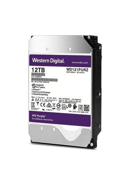 12 Tb Wd 3.5 Purple Sata3 72000RPM 256MB 7/24 Guvenlık WD121PURP (3 Yıl Resmı Dıst Garantı)