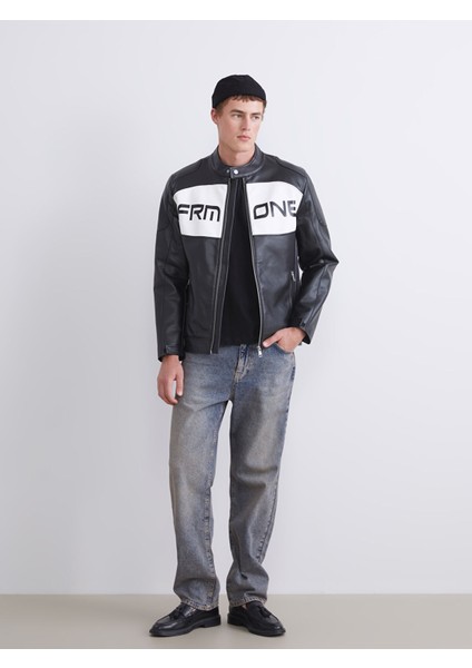 Yeni Sezon Slim Fit Biker Yaka Erkek Deri Görünümlü Ceket fiyatları