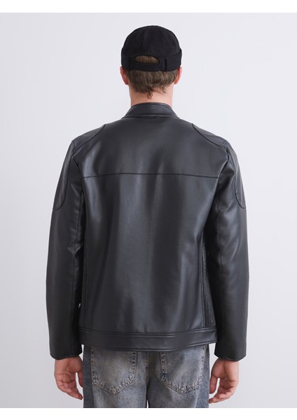 Yeni Sezon Slim Fit Biker Yaka Erkek Deri Görünümlü Ceket indirimleri