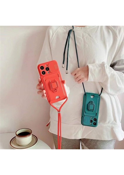 iPhone 15 Pro Max Uyumlu Taşıma Askılı - Kartlıklı - Stantlı - Kamera Korumalı Silikon Telefon Kılıfı modelleri