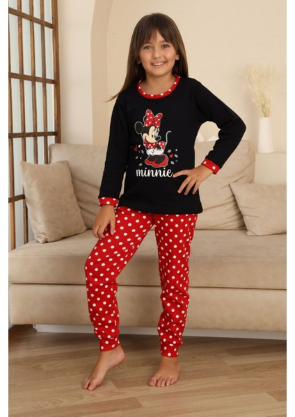 Mnn Puantiye Baskılı Kız Çocuk Pijama takımı - Siyah