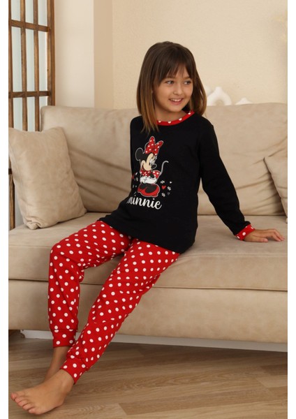 Mnn Puantiye Baskılı Kız Çocuk Pijama takımı - Siyah modelleri