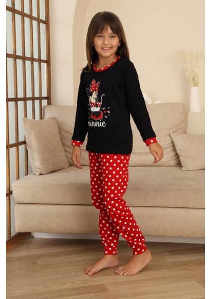 Mnn Puantiye Baskılı Kız Çocuk Pijama takımı - Siyah fırsatları