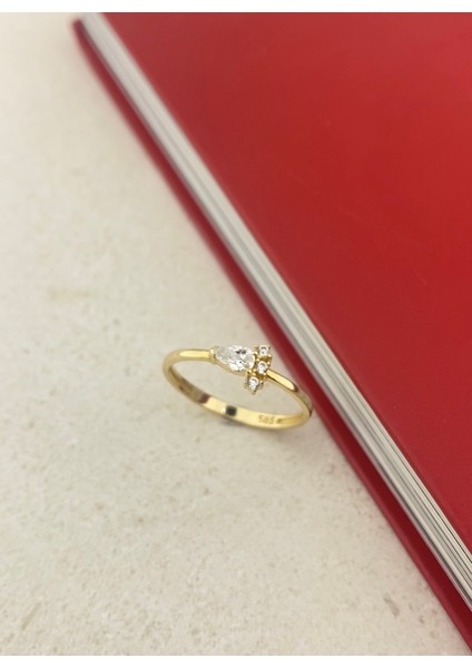 14 Ayar Altın Minik Damla Taşlı Yüzük fiyatları