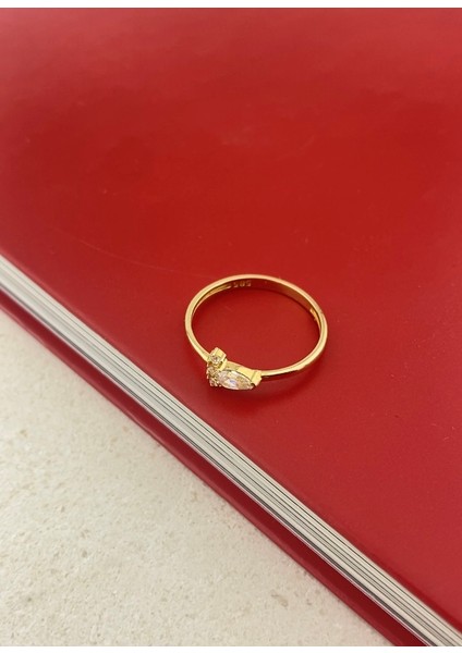 14 Ayar Altın Minik Damla Taşlı Yüzük modelleri