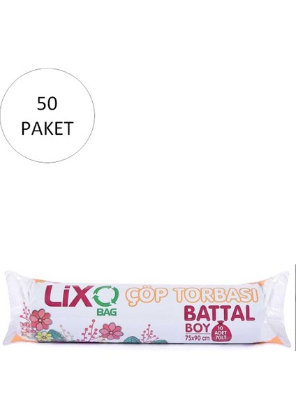 Battal Boy Çöp Torbası 75 x 90 cm 10 Lu Rulo x 50 Paket = 500 Adet (Mavi)