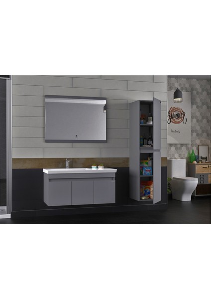 Summer 100CM Mat Antrasit (Gri) Banyo Dolabı (Ayna+Lavabo+Alt Dolap) fiyatları