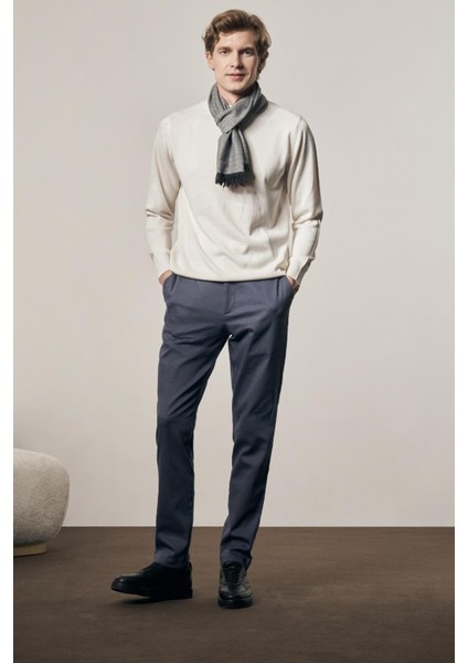 Indigo Mavi Yan Cep Düz Paça Pamuklu Comfort Fit Chino Casual Pantolon 1003255166