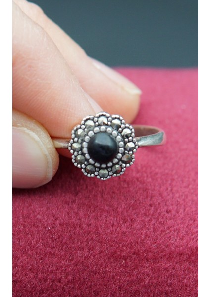 925 Ayar Kadın Gümüş Oltu Taşı Yüzük SY00041 fiyatları