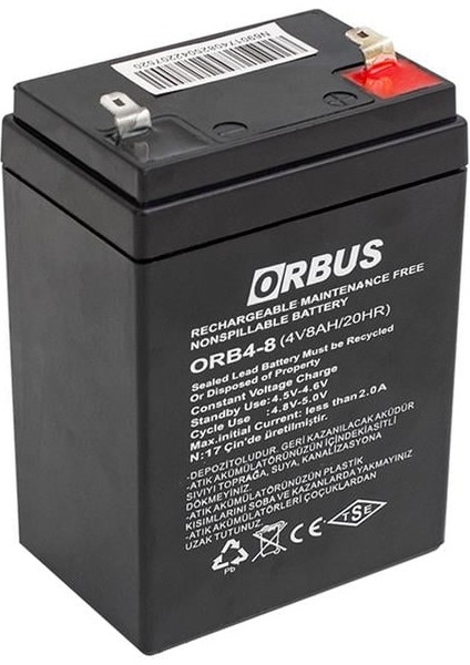 Orbus 4 Volt 8 Amper Kuru Tip Akü Orb4-8 (68*45*95 Mm)