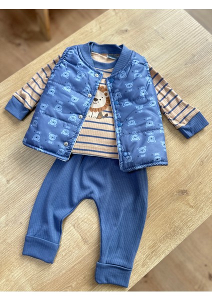 Ayıcıklı Şişme Yelekli Erkek Bebek 3'lü Takım